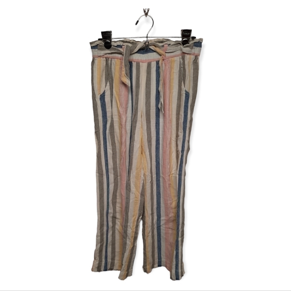 JOLT (Medium) Wide Leg Linen Striped Pants Colorful Multicolor